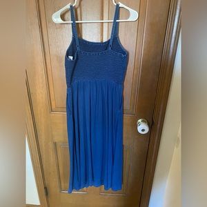 Old Navy brand lightweight denim midi dress with smocked top. Size small.